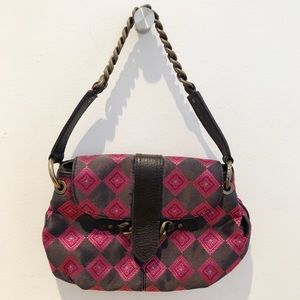 🆕 J. CREW 100% SILK Small Satchel Brown/Fuschia